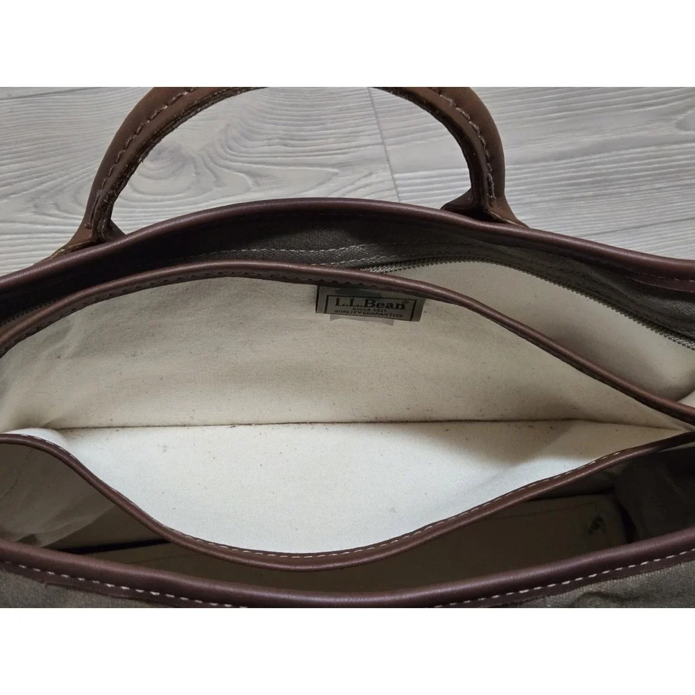 Vintage LL Bean Canvas & Leather Handle Briefcase Bag w/ Strap Green/Brown